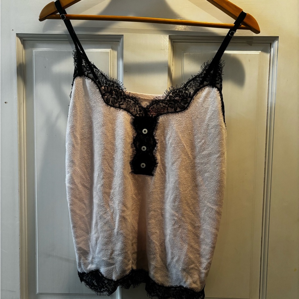Victoria's Secret Lace Trim Tank Top - Black and White